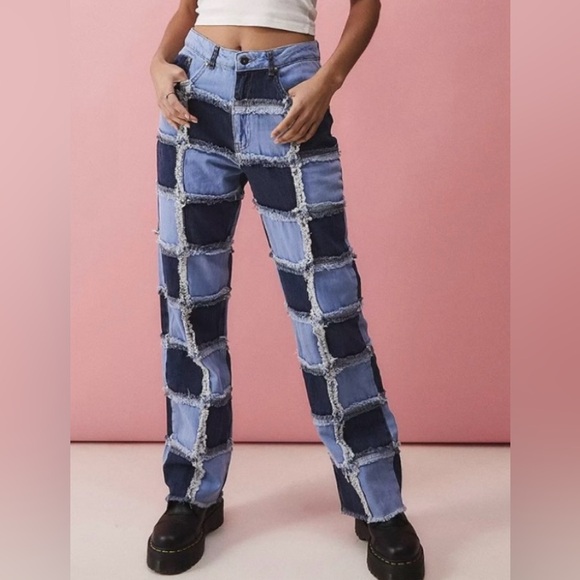 NWT-THE RAGGED PRIEST SZ 28W STRAIGHT LEG JEAN Blue Muse PATCHWORK,EXPOSED SEAMS - Picture 2 of 6